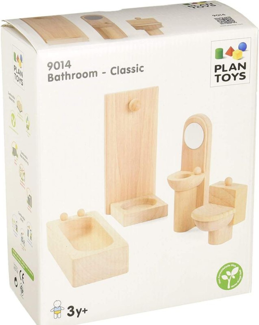 Plan Toys Bano De Madera Natural - Plan Toys | Accesorios Para Casas De Munecas