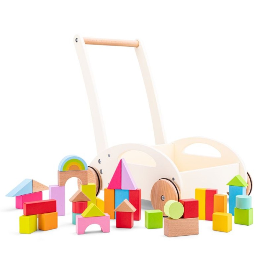 New Classic Toys Carro De Paseo Y Bloques De Madera - New Classic Toys | Bloques De Construccion