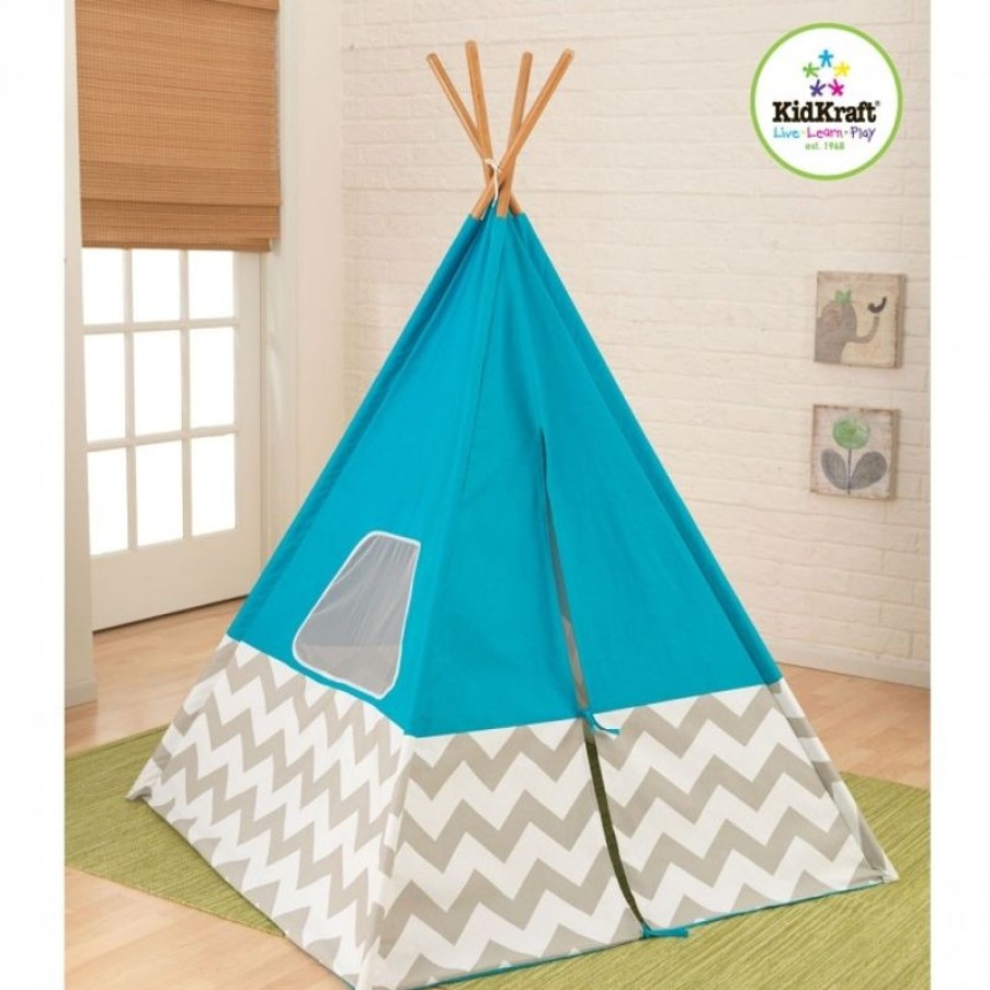 Kidkraft Tipi - Turquesa Con Chevron Gris Y Blanco - Kidkraft | Escritorios, Mesas Y Sillas