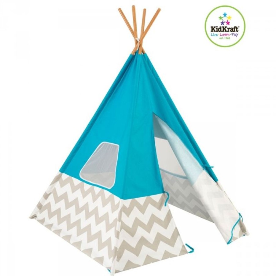 Kidkraft Tipi - Turquesa Con Chevron Gris Y Blanco - Kidkraft | Escritorios, Mesas Y Sillas